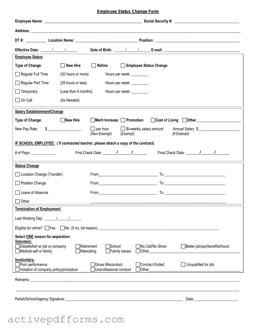 Free Employee Status Change PDF Template
