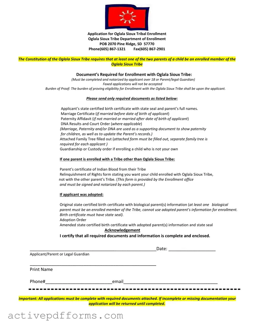 Free Enrollment Oglala Sioux Tribe PDF Template