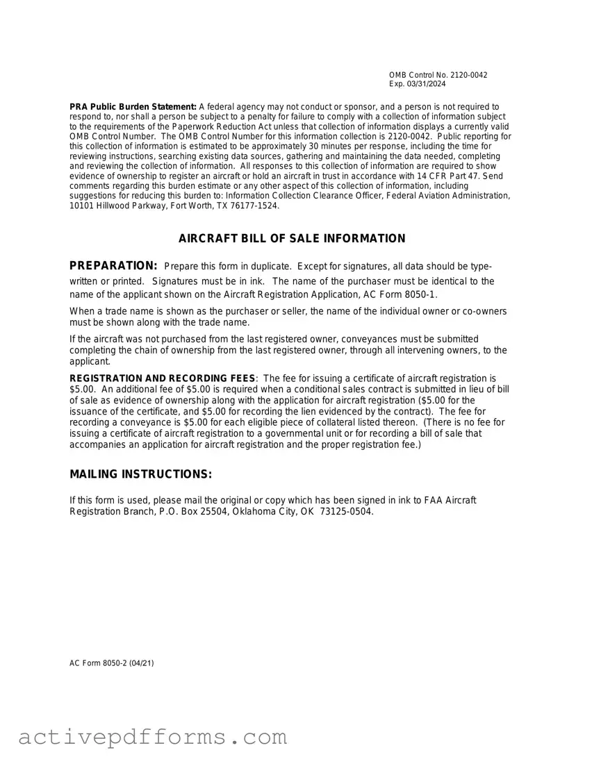 Free Aircraft Bill of Sale AC 8050-2 PDF Template
