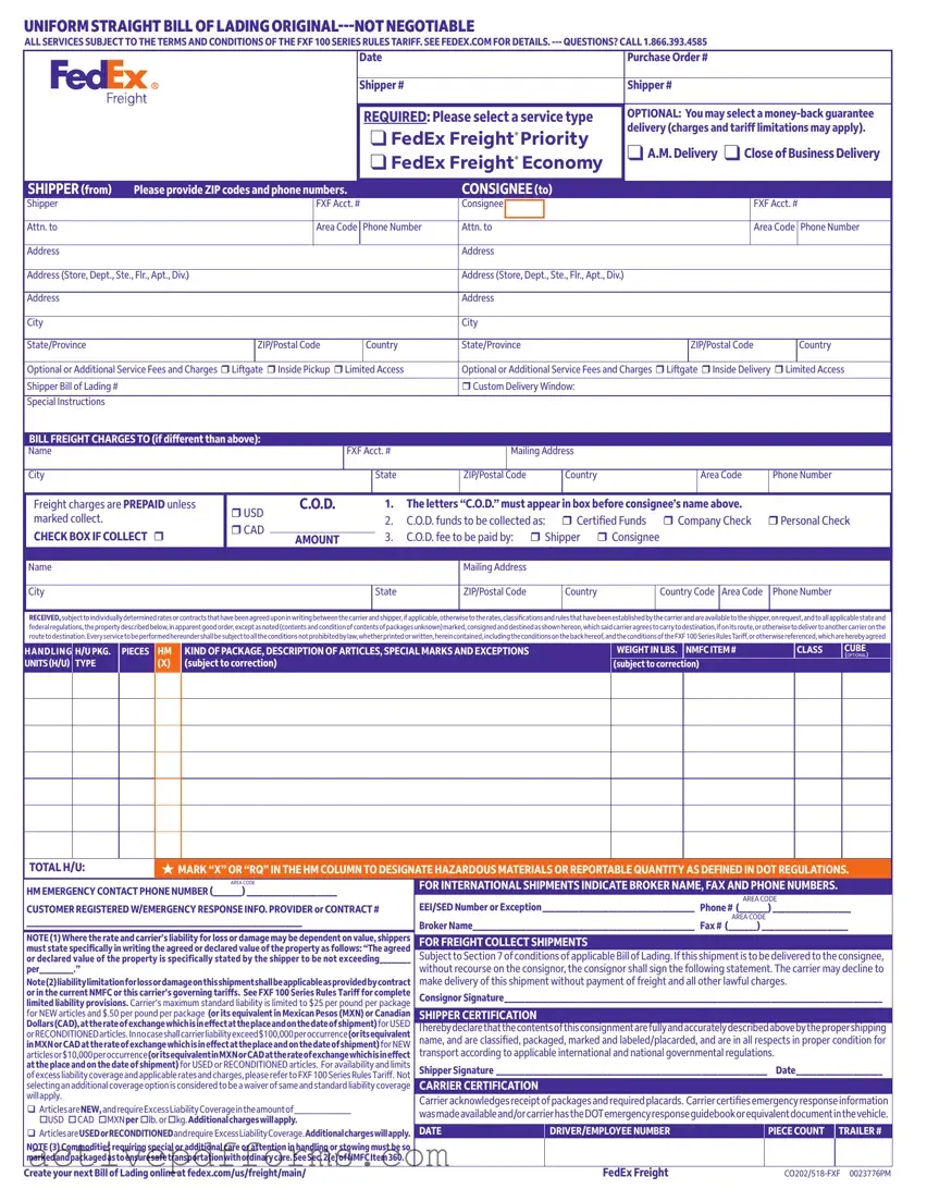 Free Fedex Bill Of Lading PDF Template