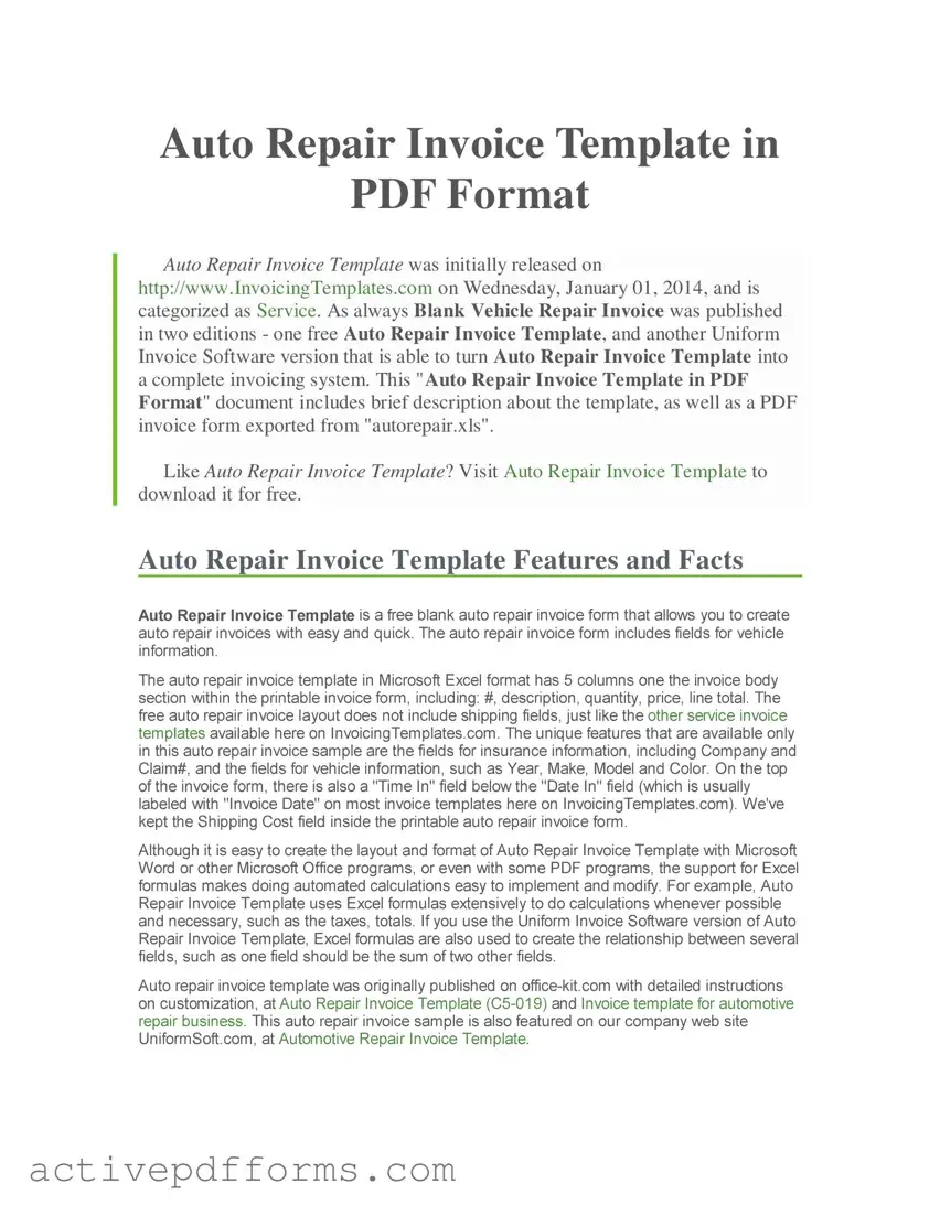Free Auto Repair Invoice PDF Template