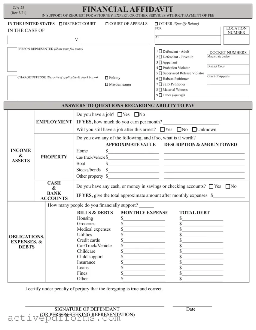 Free Financial Affidavit CJA-23 PDF Template
