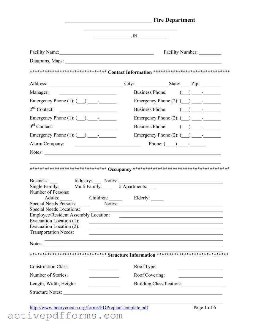 Free Fire Department Pre Plan PDF Template
