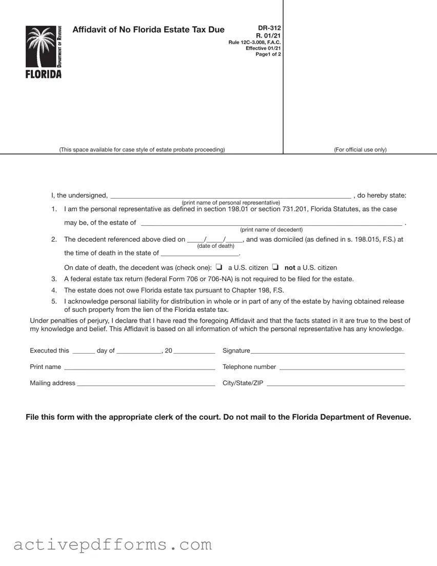 Free Fl Dr 312 PDF Template
