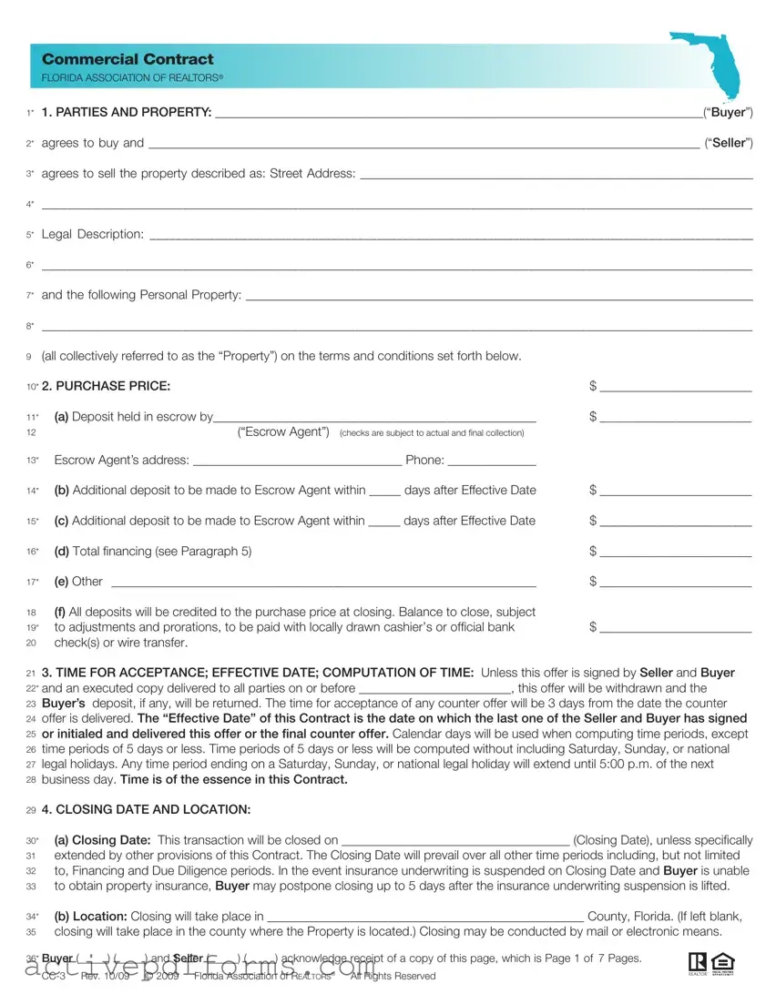 Free Florida Commercial Contract PDF Template