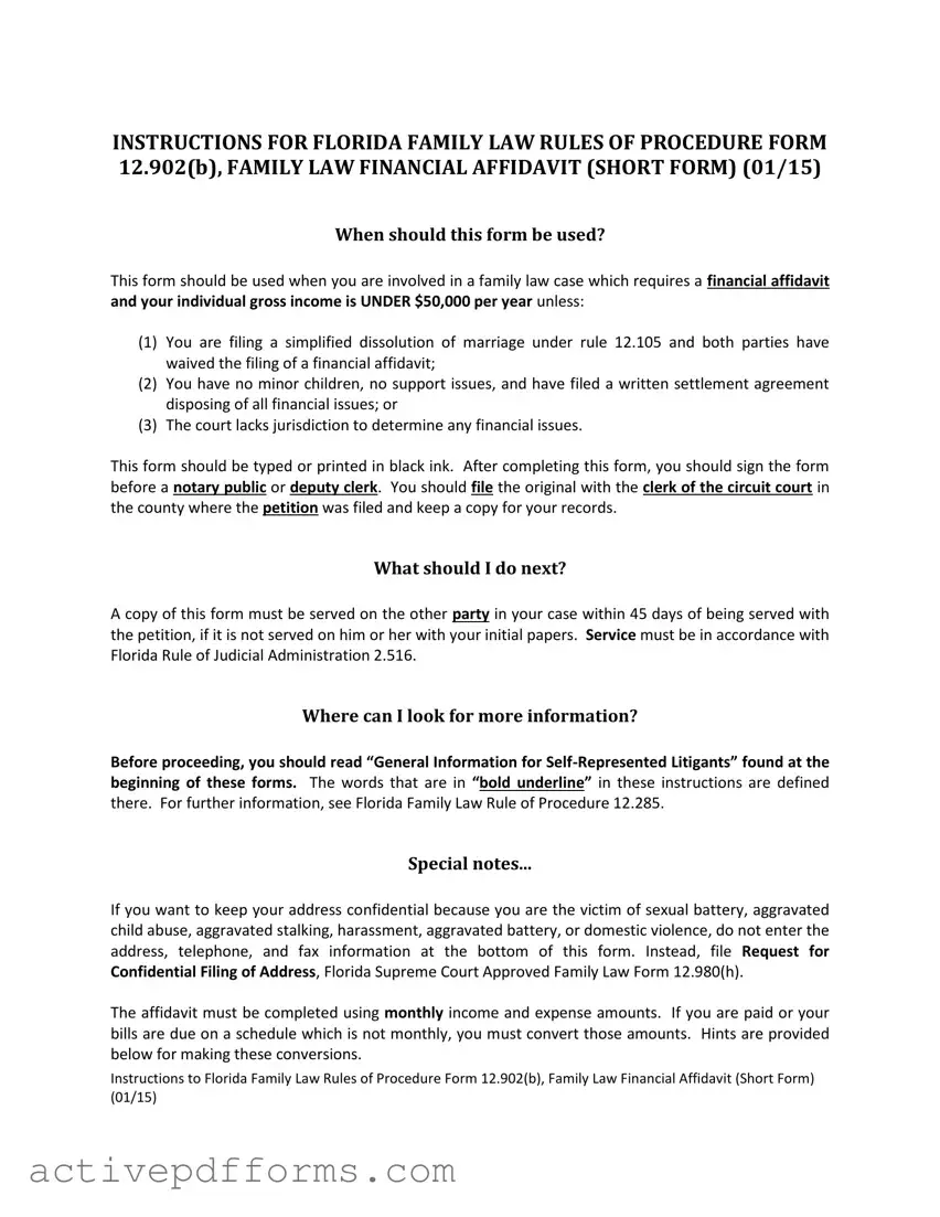 Free Florida Financial Affidavit Short 12.902(b) PDF Template