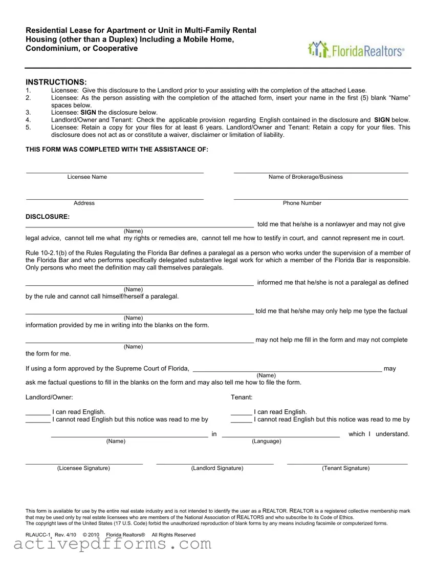 Free Florida Realtors Residential Lease PDF Template