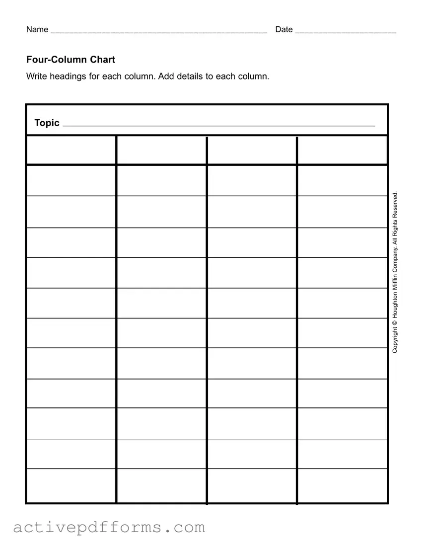Free Four Column Chart PDF Template