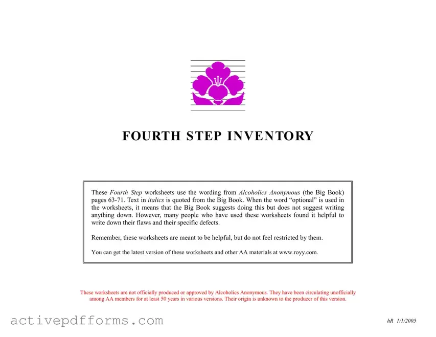 Free Fourth Step Inventory PDF Template