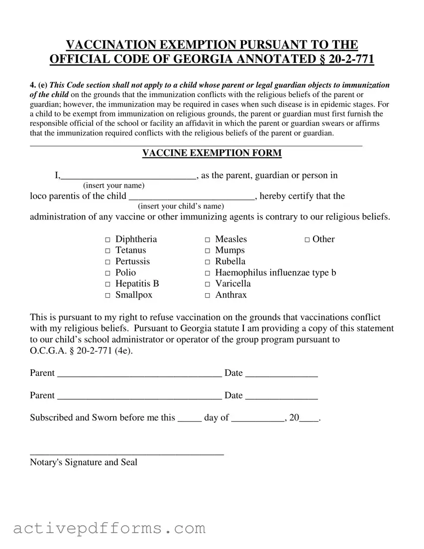 Free Ga Vaccine Exemption PDF Template