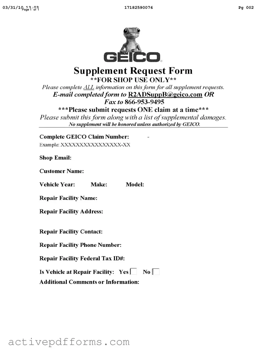 Free Geico Supplement Request PDF Template