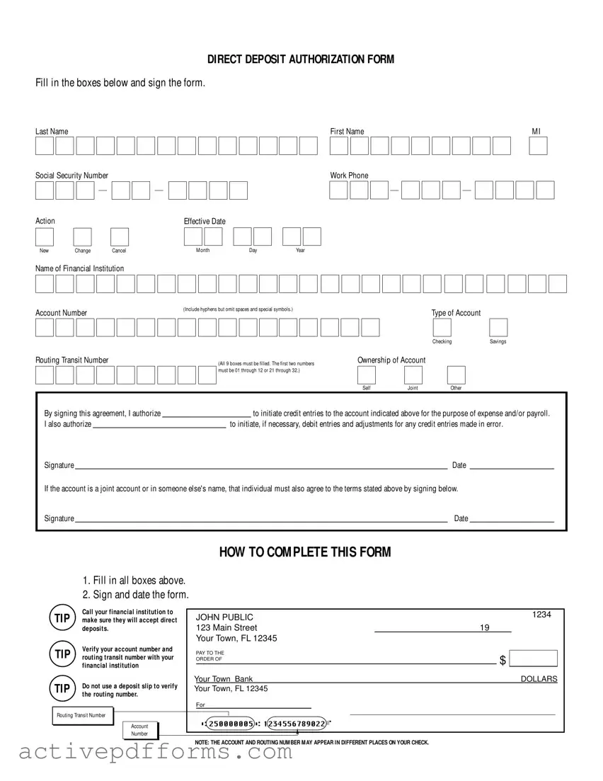 Free Generic Direct Deposit PDF Template