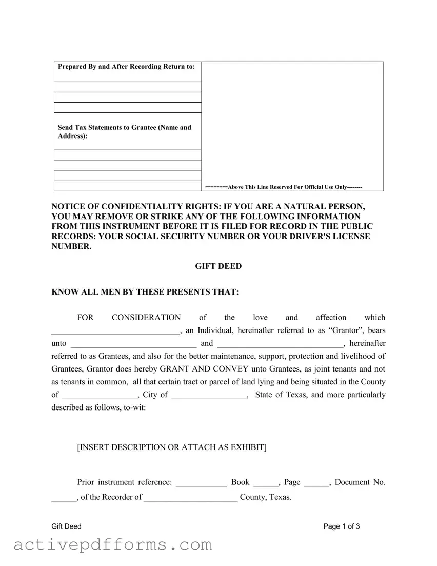 Free Gift Deed Texas PDF Template