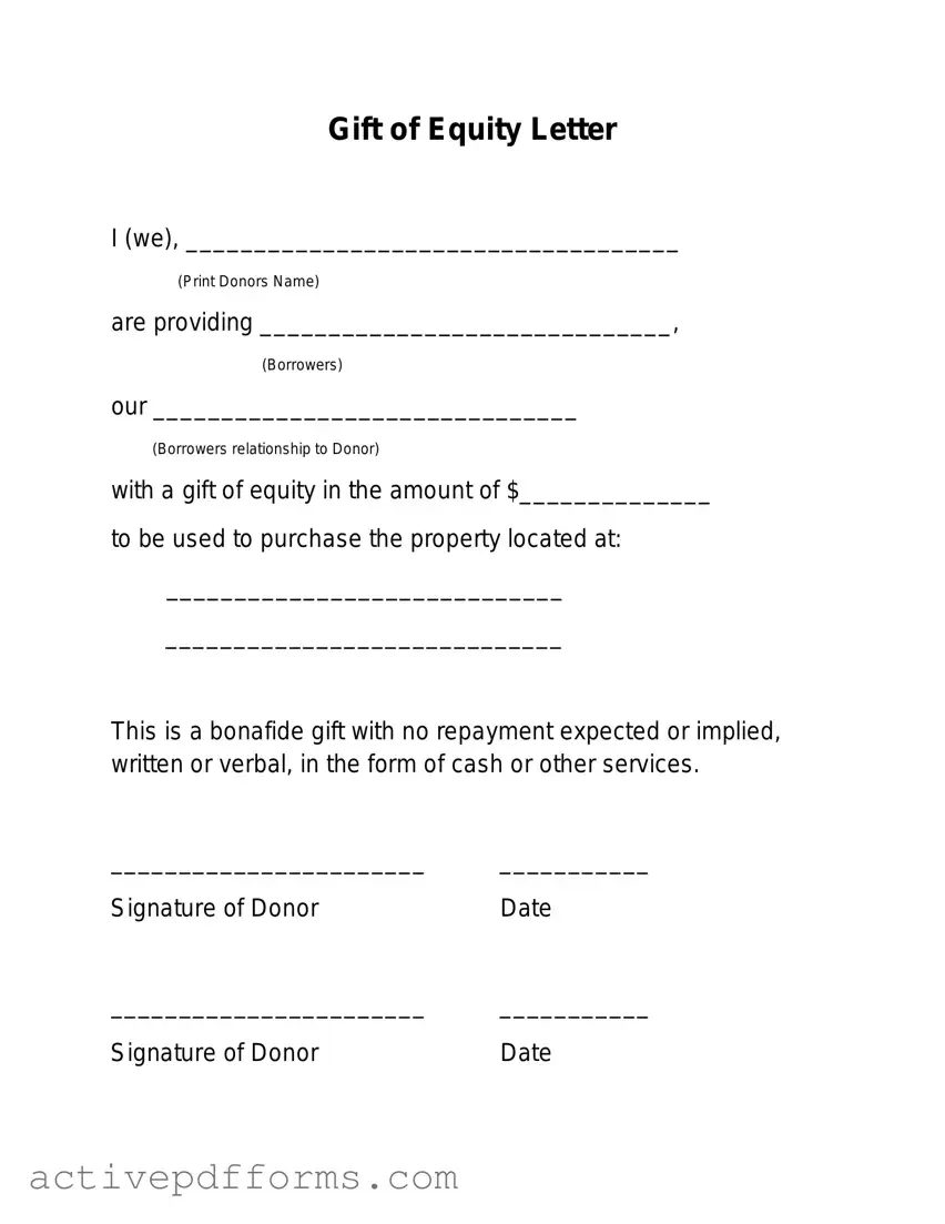 Free Gift Of Equity Letter PDF Template