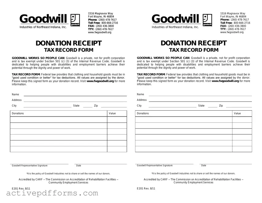 Free Goodwill donation receipt PDF Template