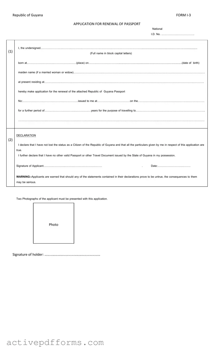 Free Guyana Passport Renewal PDF Template