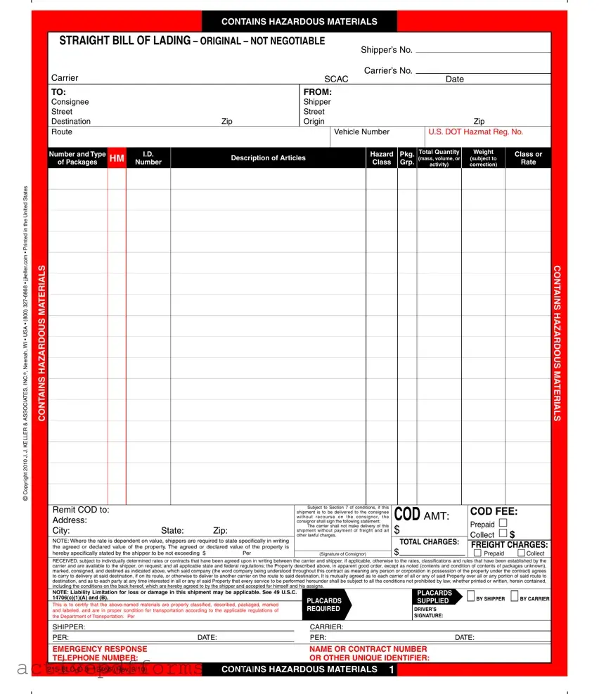 Free Hazard Bill Of Ladden PDF Template