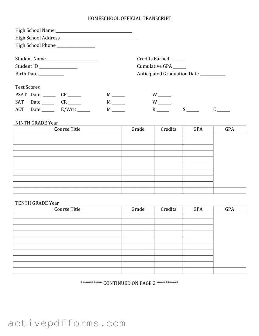 Free High School Transcript PDF Template