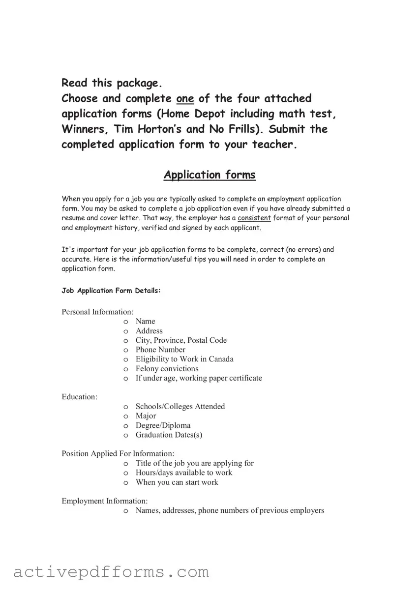 Free Home Depot Application PDF Template