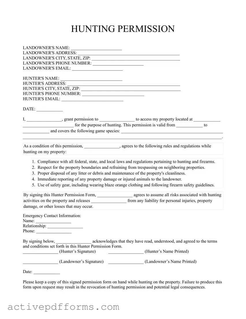 Free Hunter Permission PDF Template