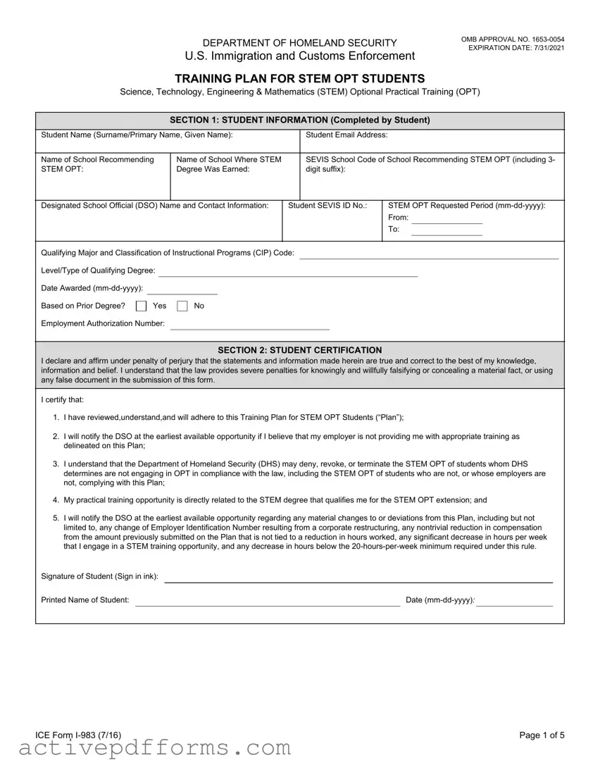 Free ICE I-983 PDF Template