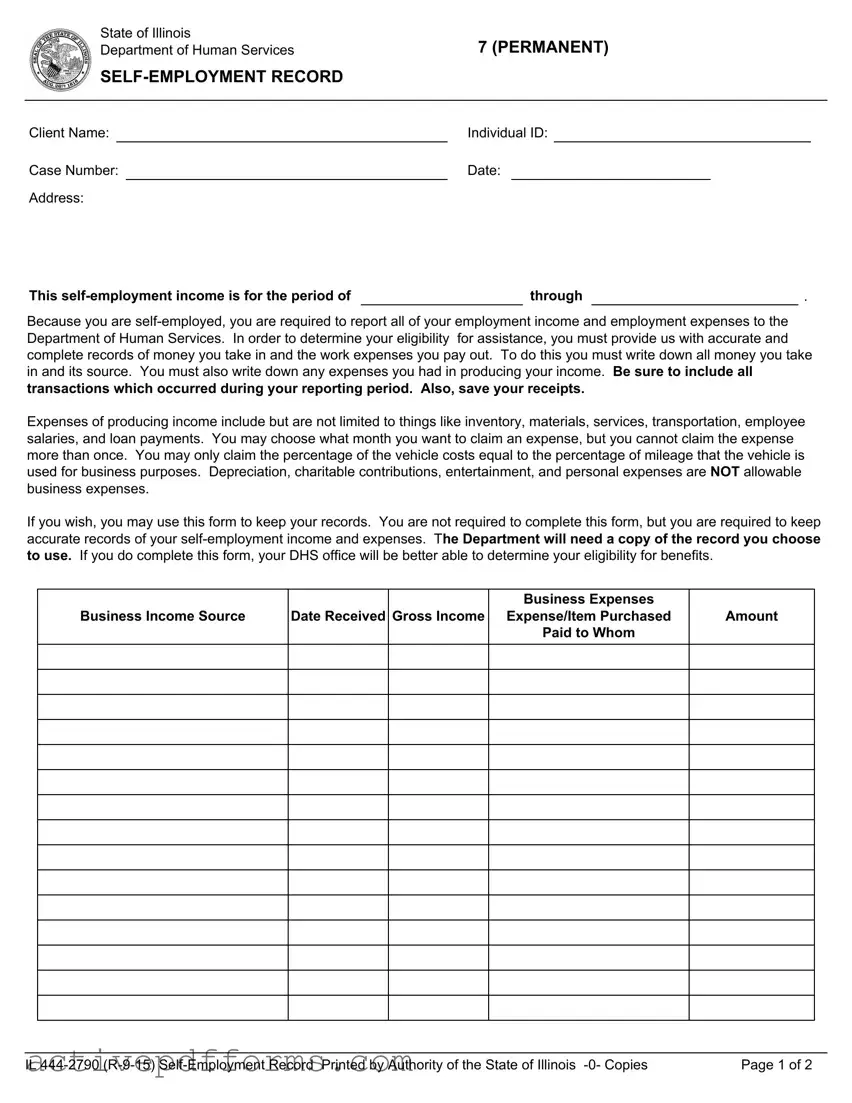 Free Il 444 2790 Self Employment Record PDF Template
