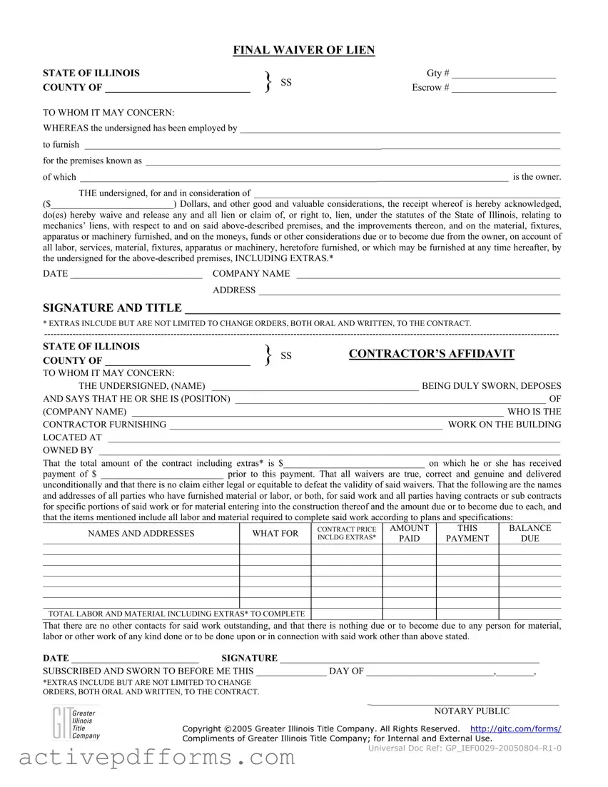 Free Illinois Final Waiver Of Lien PDF Template