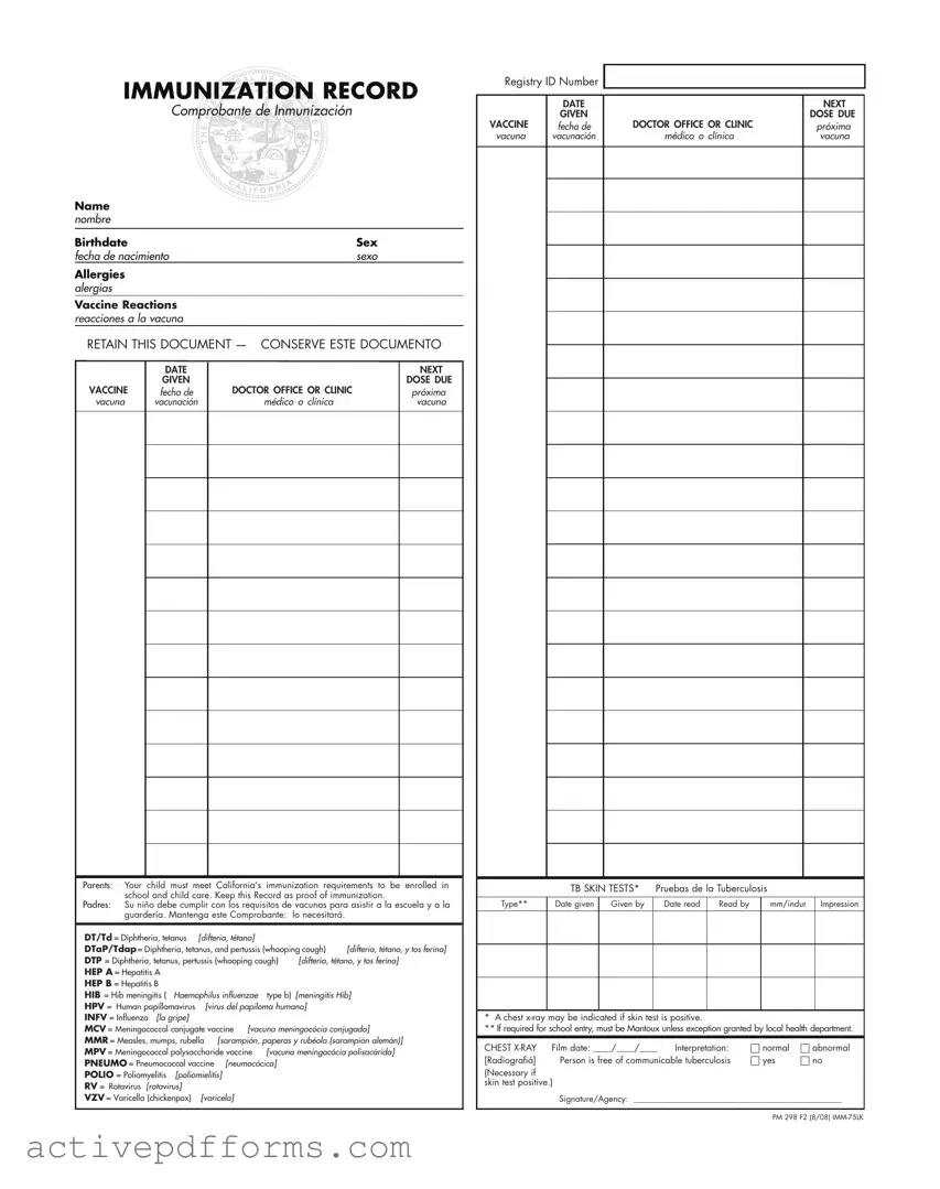 Free Immunization Record PDF Template