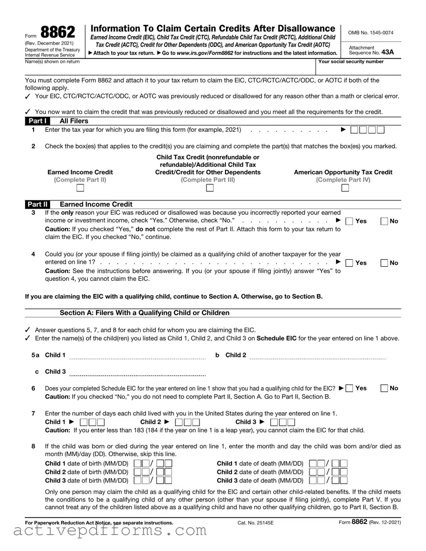 Free IRS 8862 PDF Template