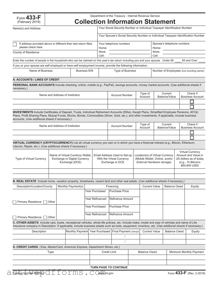 Free IRS 433-F PDF Template