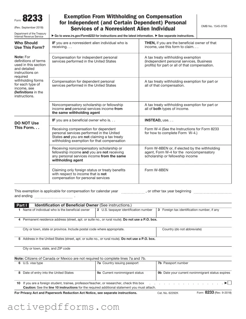 Free IRS 8233 PDF Template