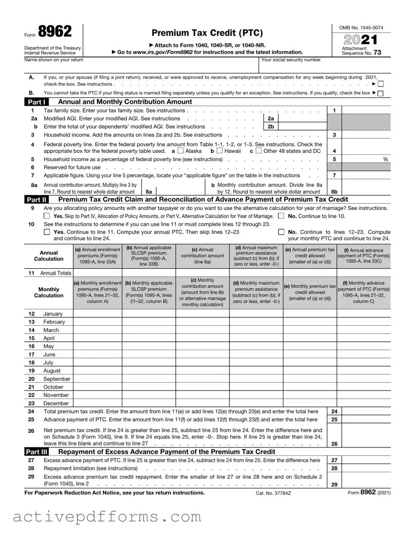 Free IRS 8962 PDF Template