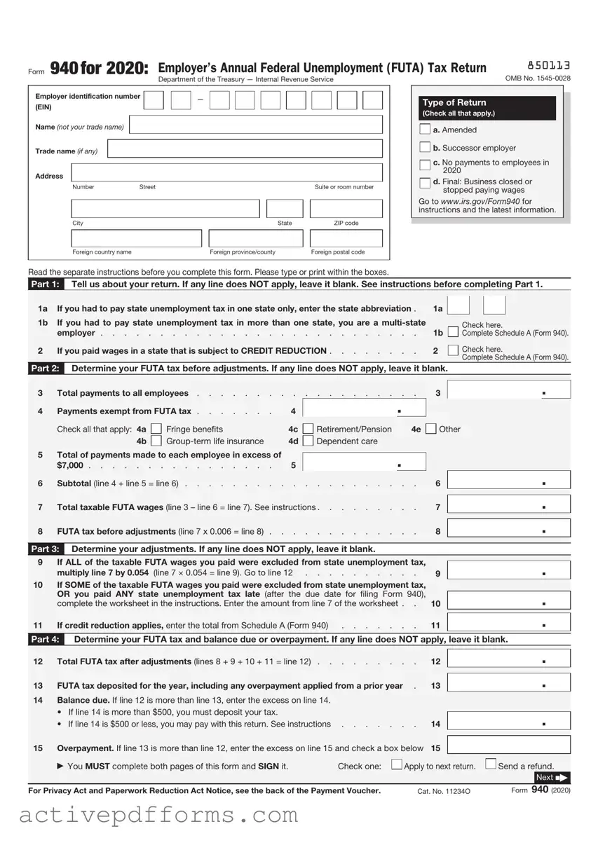 Free IRS 940 PDF Template