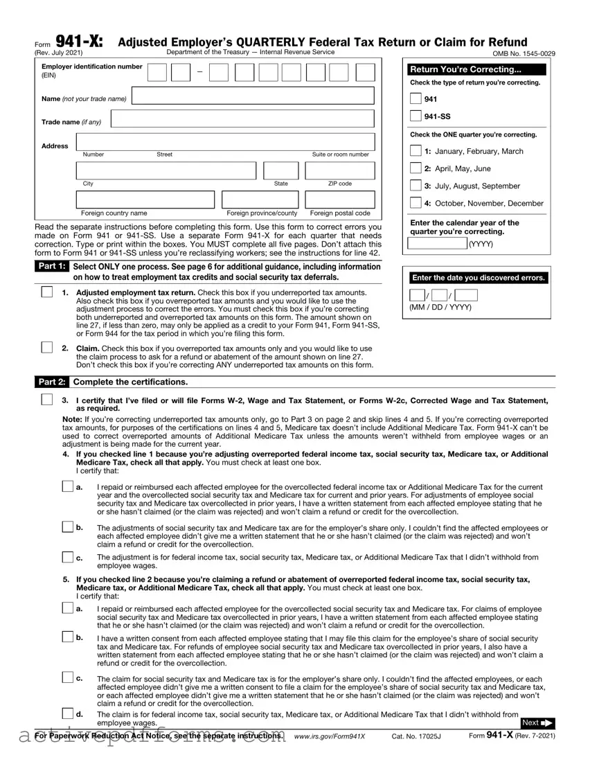 Free IRS 941-X PDF Template