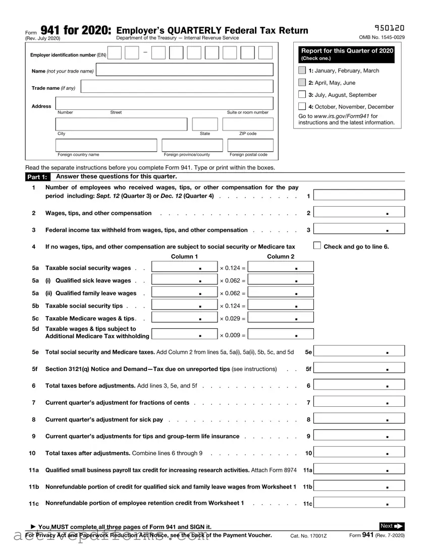 Free IRS 941 PDF Template