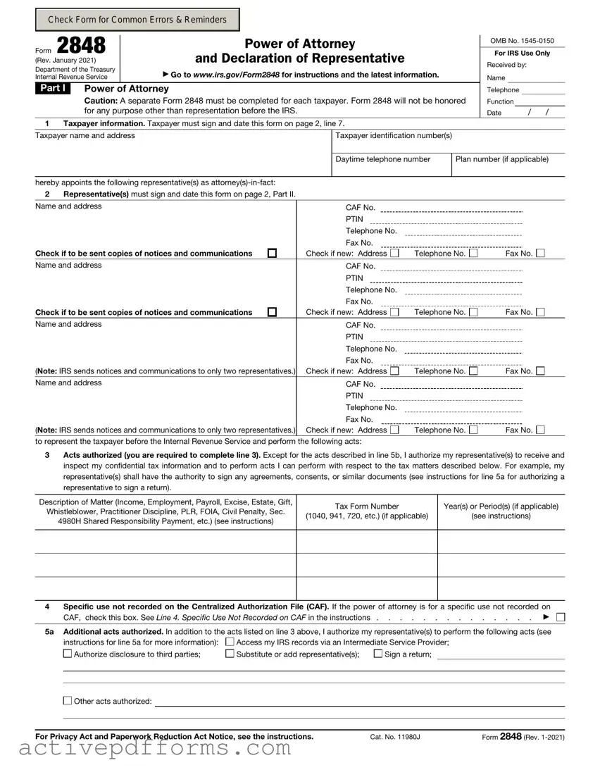 Free IRS Power of Attorney ( 2848) PDF Template