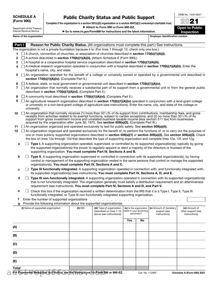 Free IRS Schedule A 990 or 990-EZ PDF Template