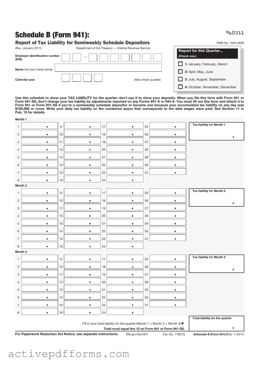 Free IRS Schedule B 941 PDF Template