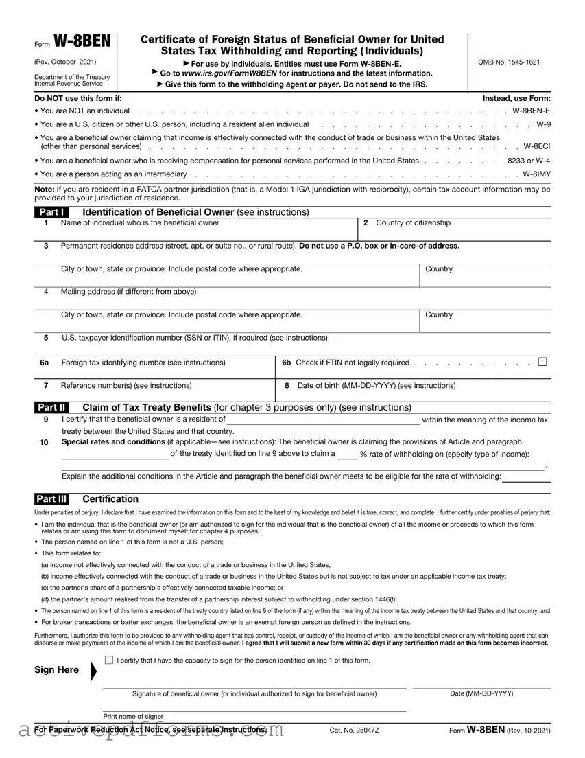 Free IRS W-8BEN PDF Template
