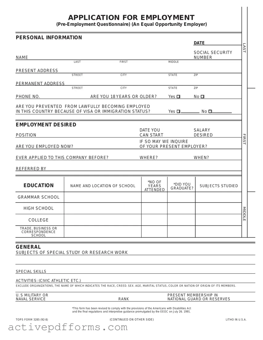Free Employment Application Pdf PDF Template