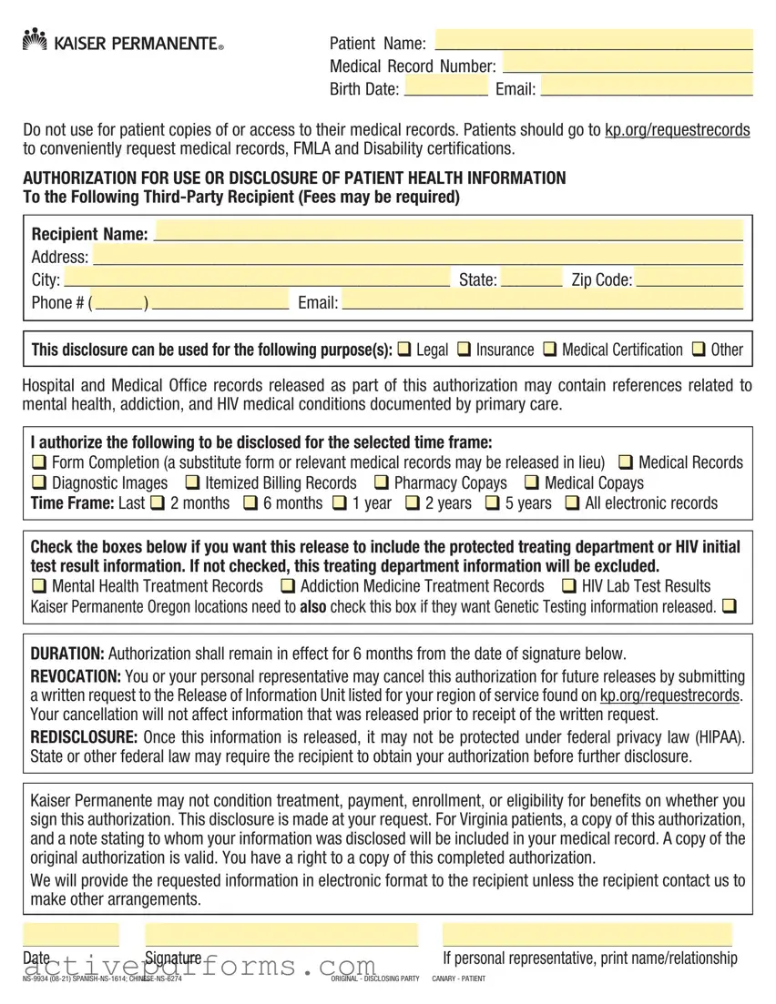 Free Kaiser Records Request PDF Template