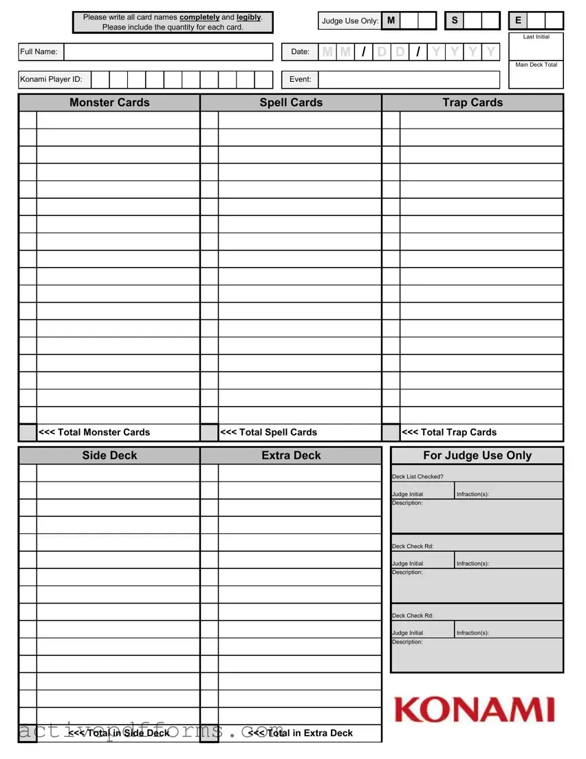Free Konami Decklist PDF Template