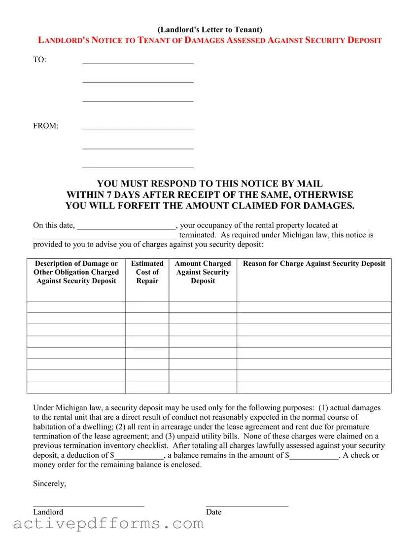 Free Landlord Damages Letter PDF Template