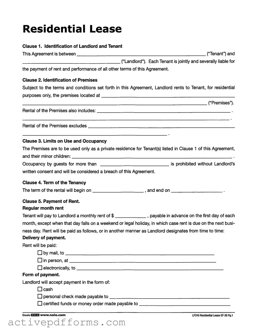 Free Lf310 Residential Lease PDF Template