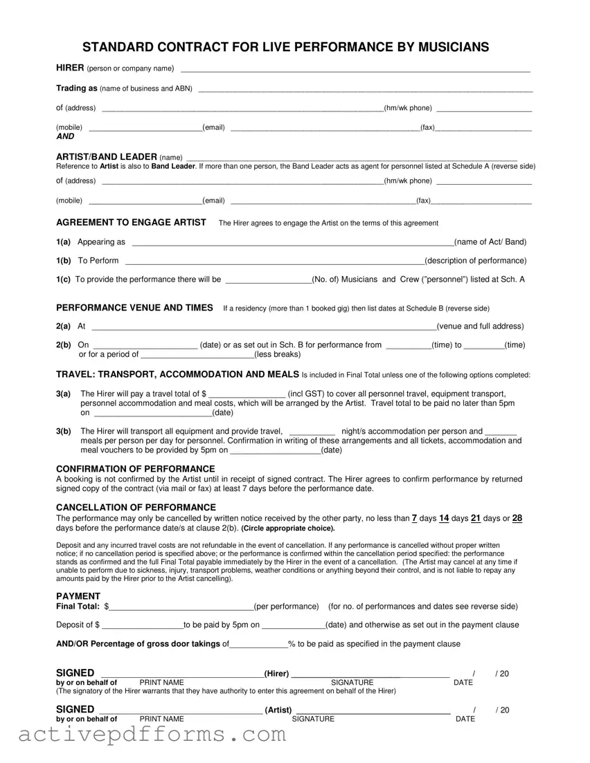 Free Live Performance Contract PDF Template