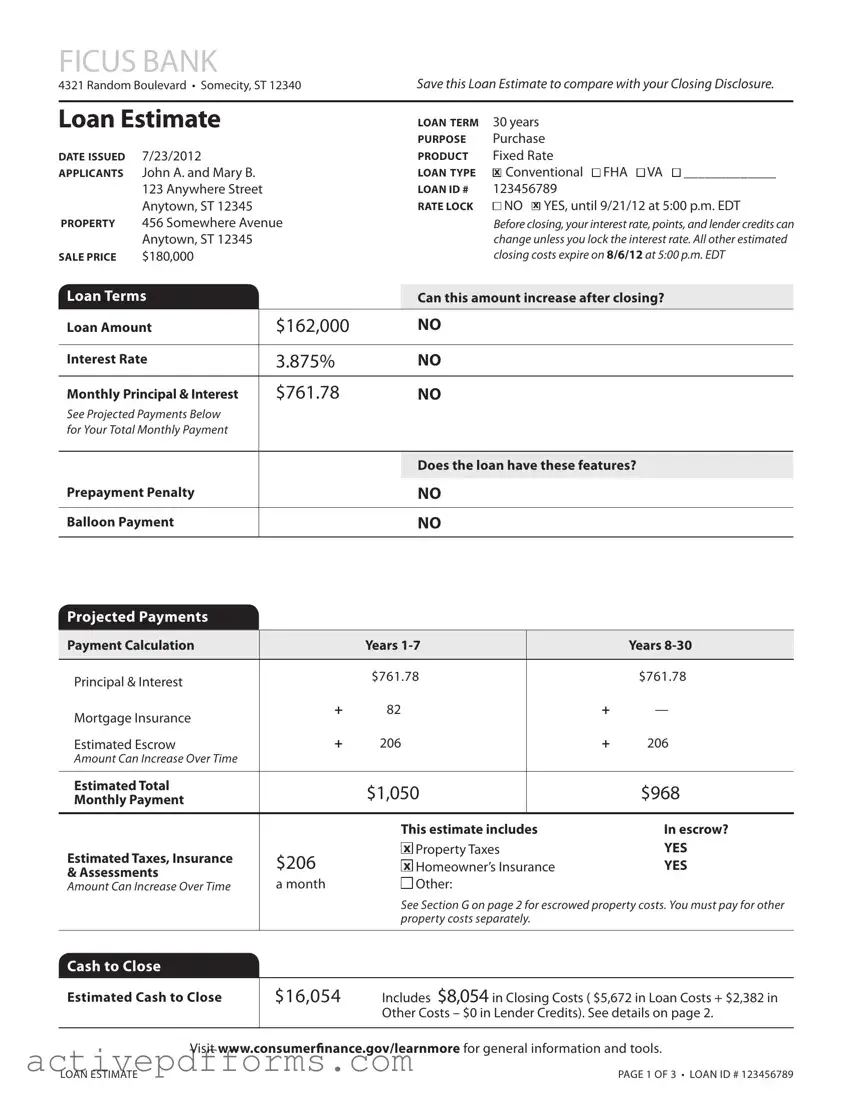 Free Loan Estimate PDF Template