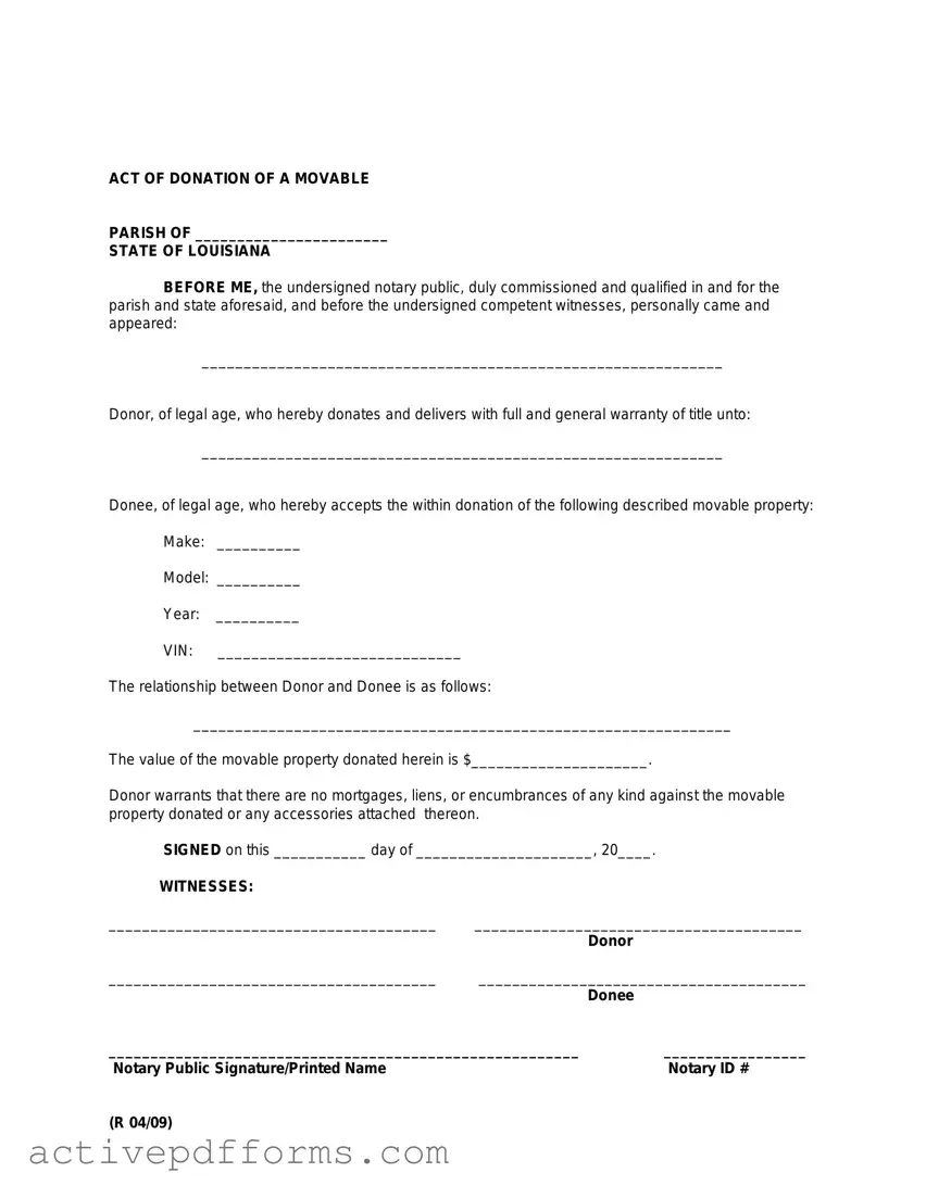Free Louisiana act of donation PDF Template