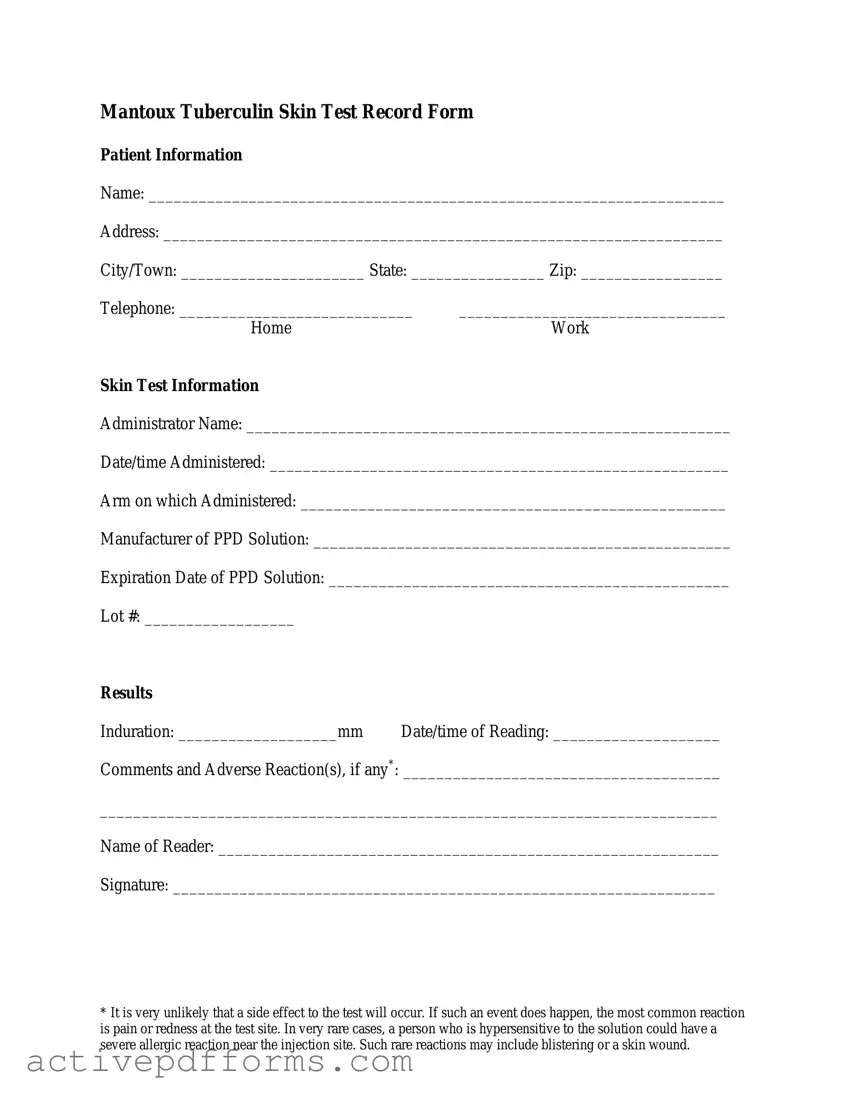 Free Mantoux Test Report Format PDF Template