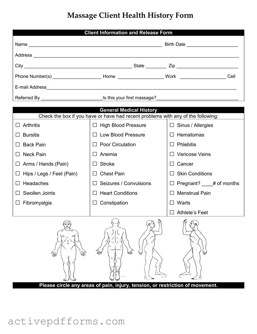 Free Massage Health History PDF Template
