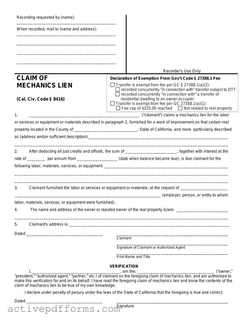 Free Mechanics Lien California PDF Template